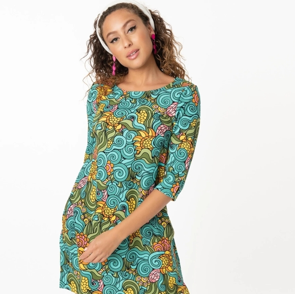 Smak Parlour Boutique Sunflower Multicolor Patterned Women's Fit and Flare Dress - Picture 1 of 12